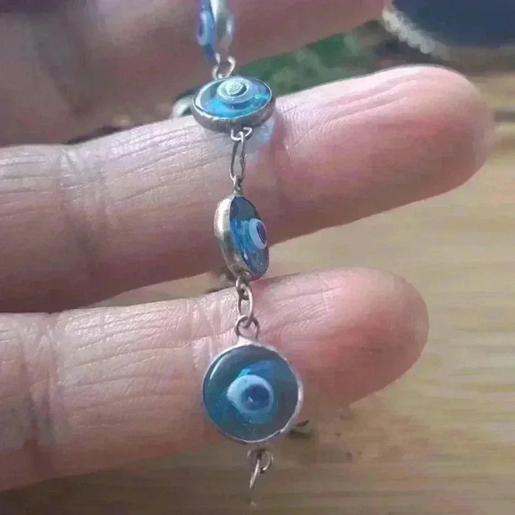 Evil eye Bracelet with Blue Beads and Silver Connectors - Picture 4 of 4